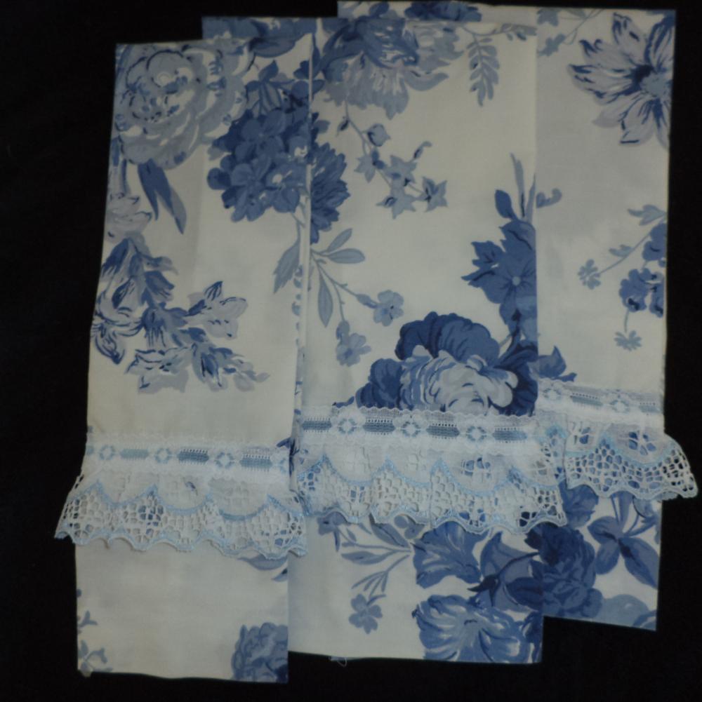 Decorative Victorian Shabby Chic Kitchen/guest Towels. Blue Floral Pattern,created From Vintage Fabric